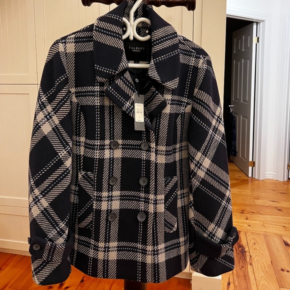 Plaid Pea Coat - Picture 1 of 6